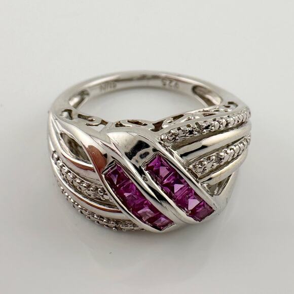 Detailed Lab Created Pink Sapphire and Sterling Ring - Size 7 - Picture 9 of 16